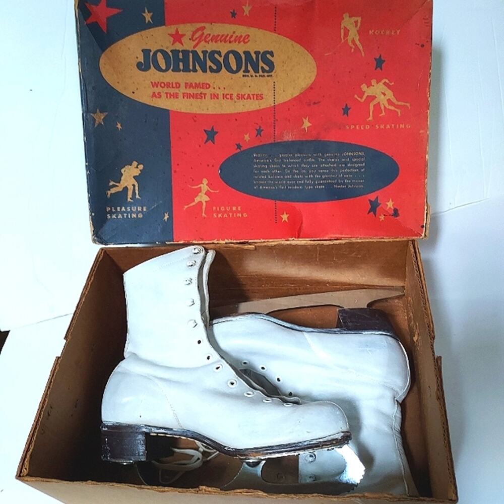 1953 Johnsons Figure Ice Skates in Original Box Womans size 6